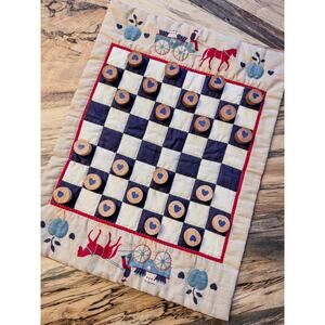 Vintage Handmade Country Quilt Checker Set/Draught, Travels Well!-18” x 13.5”